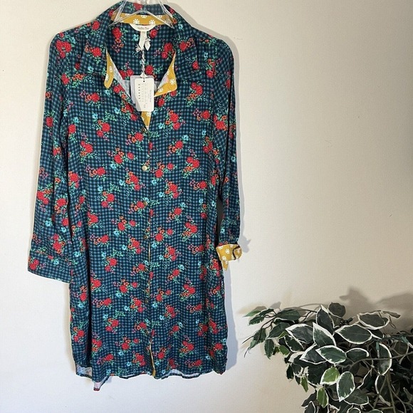 Matilda Jane Floral Plaid Check Shirt Dress Green Button Down S Longsleeves New - Picture 2 of 8